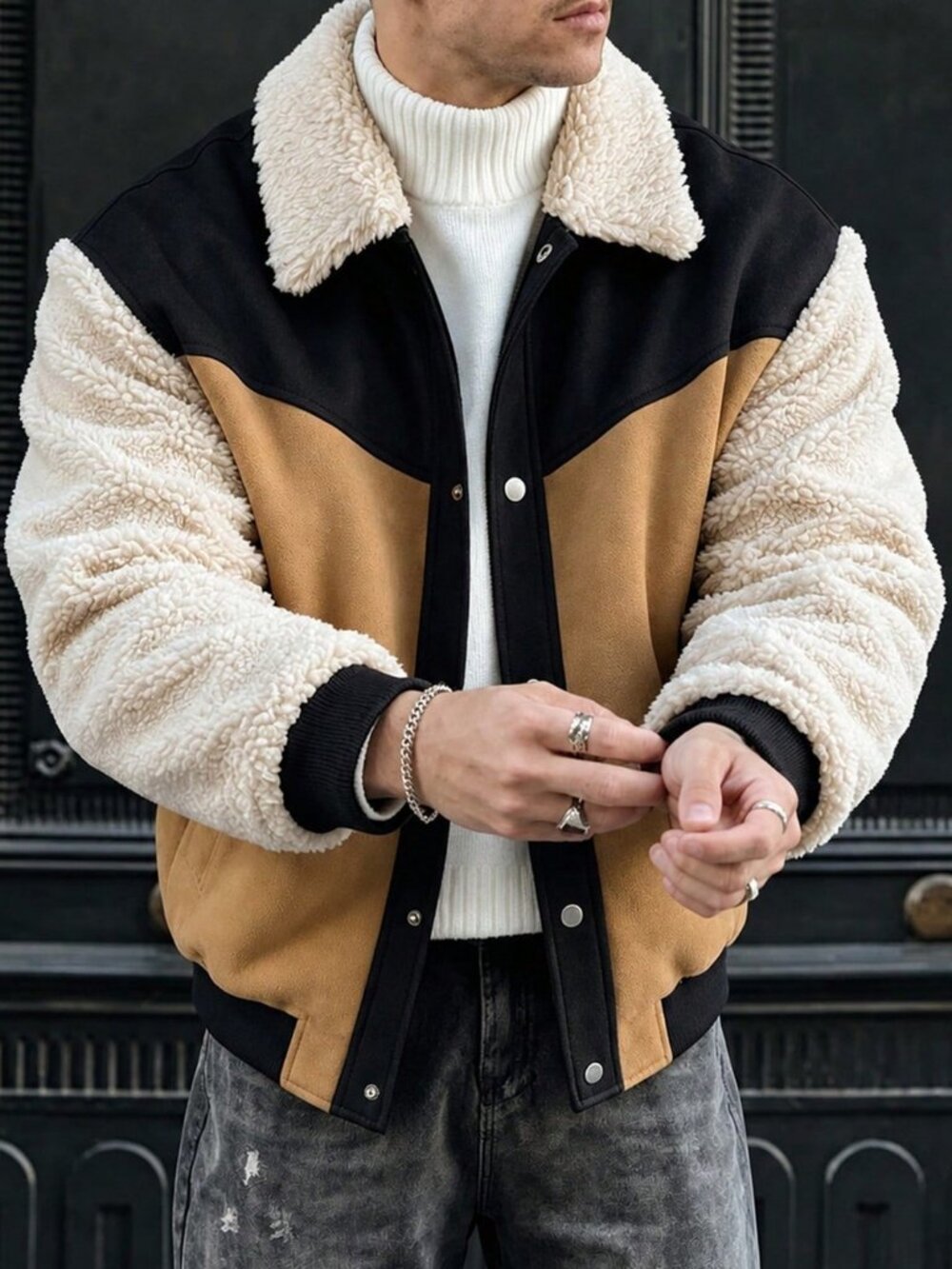 Black & Tan Colorblock Men's Faux Leather Jacket
